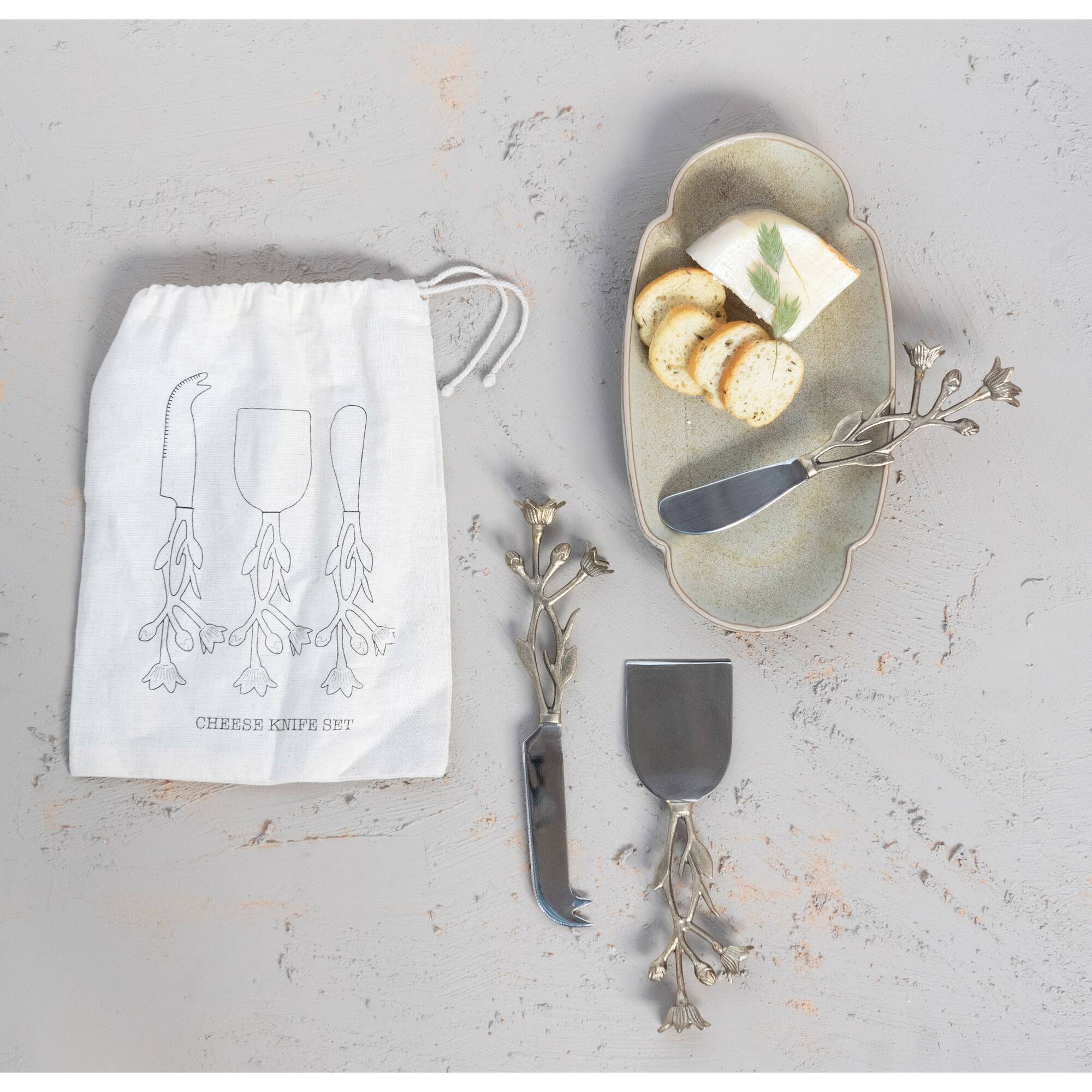 Hello Honey® Stainless Steel & Brass Cheese Knives, 3ct.